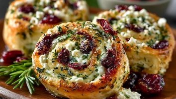 Cranberry Cream Cheese Pinwheels with Feta & Herbs